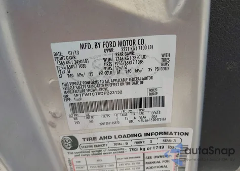 2013 Ford F-150 Xlt from USA, damaged, VIN 1FTFW1CT6DFB23132